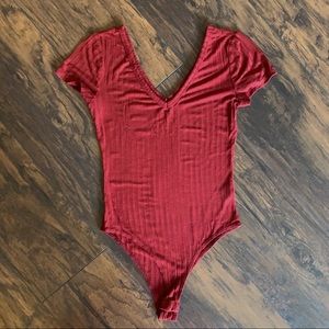 Altar’d State Burgundy Ribbed Bodysuit